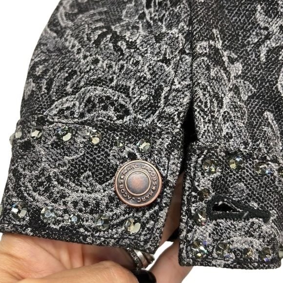 Marc Jacobs Crystal Rhinestone bead Embellished Denim Jacket size S black white - Picture 4 of 11